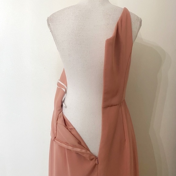 AFTER SIX DUSTY PINK ONE SHOULDER SIDE SLIT CHIFFON EVENING GOWN DRESS - 6 - Picture 6 of 9